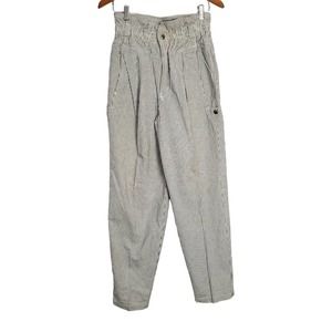 Vintage 80s Jeans Womens Sz 8 Gray White Striped Paperbag Waist High Rise Pants